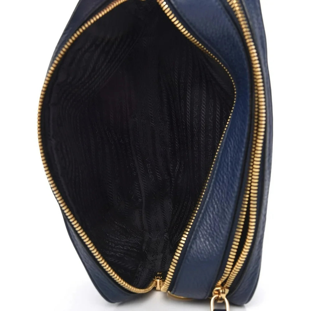 Baltico Blue Vitello Phenix Leather Double Zip Crossbody Bag 1BH079
