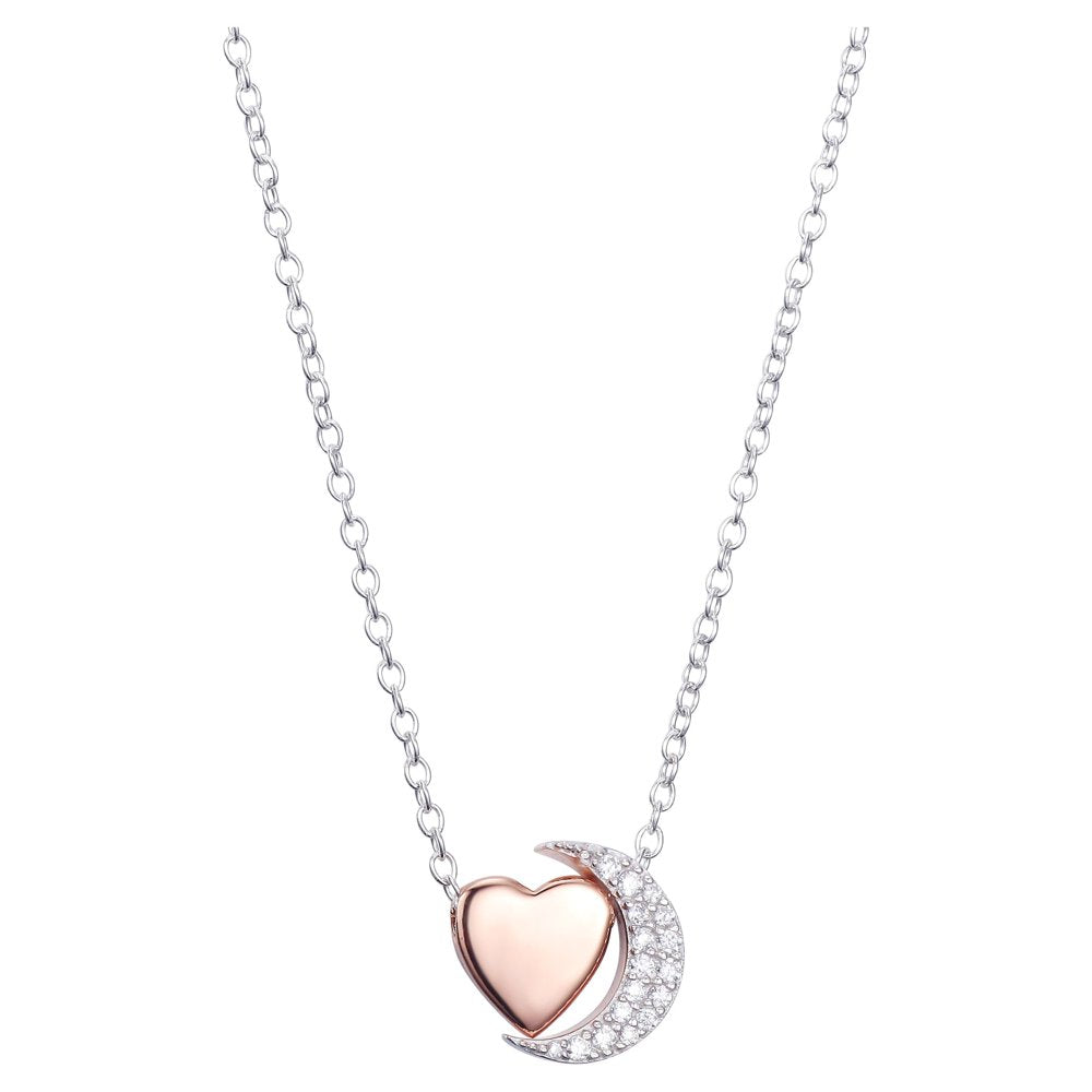 18" Crescent Moon & Heart Slider Pendant Necklace