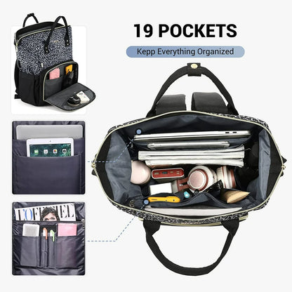 Laptop Backpack for Women,17"Larger Travel Work Bag Purse,Waterproof Teacher Nurse College Bookbag Computer Bags with Usb-Black