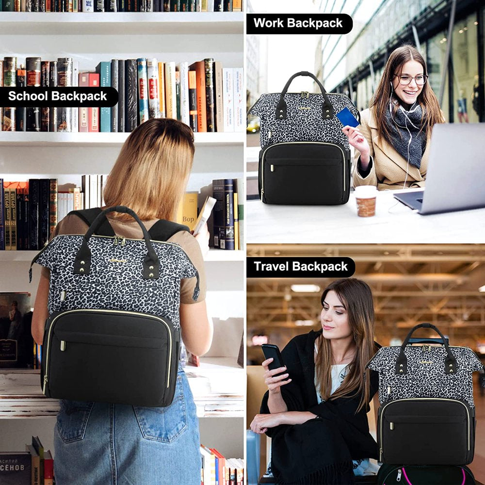 Laptop Backpack for Women,17"Larger Travel Work Bag Purse,Waterproof Teacher Nurse College Bookbag Computer Bags with Usb-Black